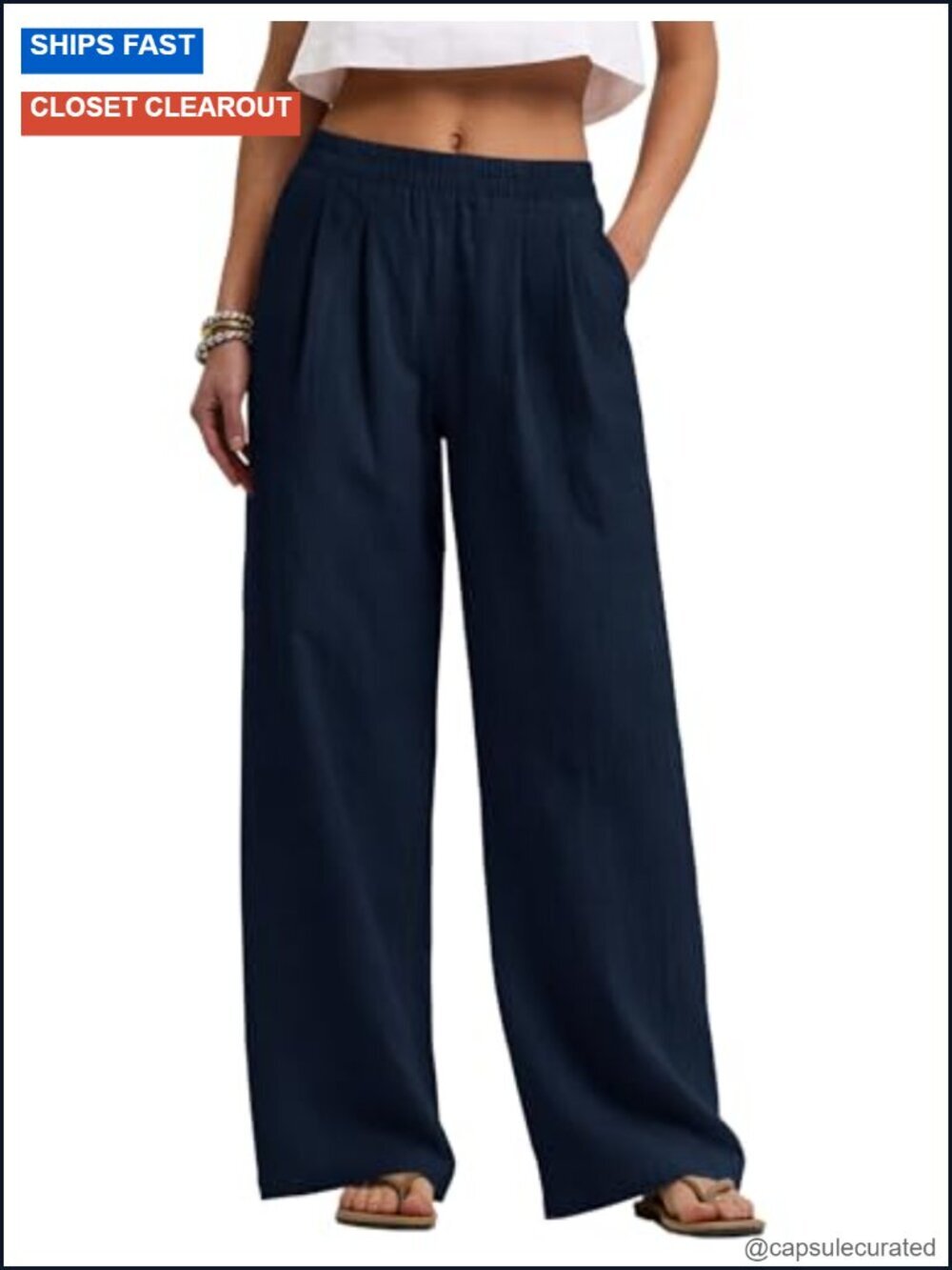 Cotton Linen Wide Leg Palazzo Pants with Pockets
